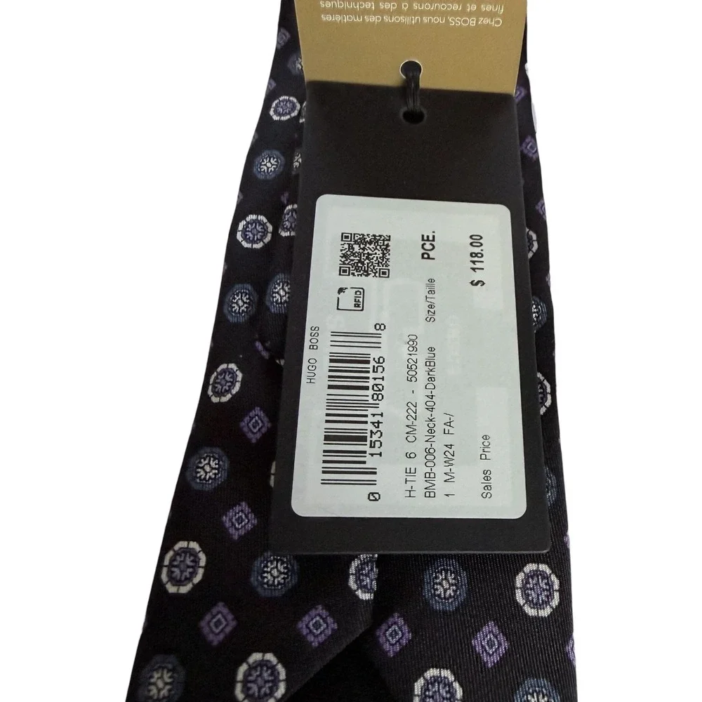 Hugo Boss‎ Mens Black Silk Tie Purple Diamond Print Narrow NWT